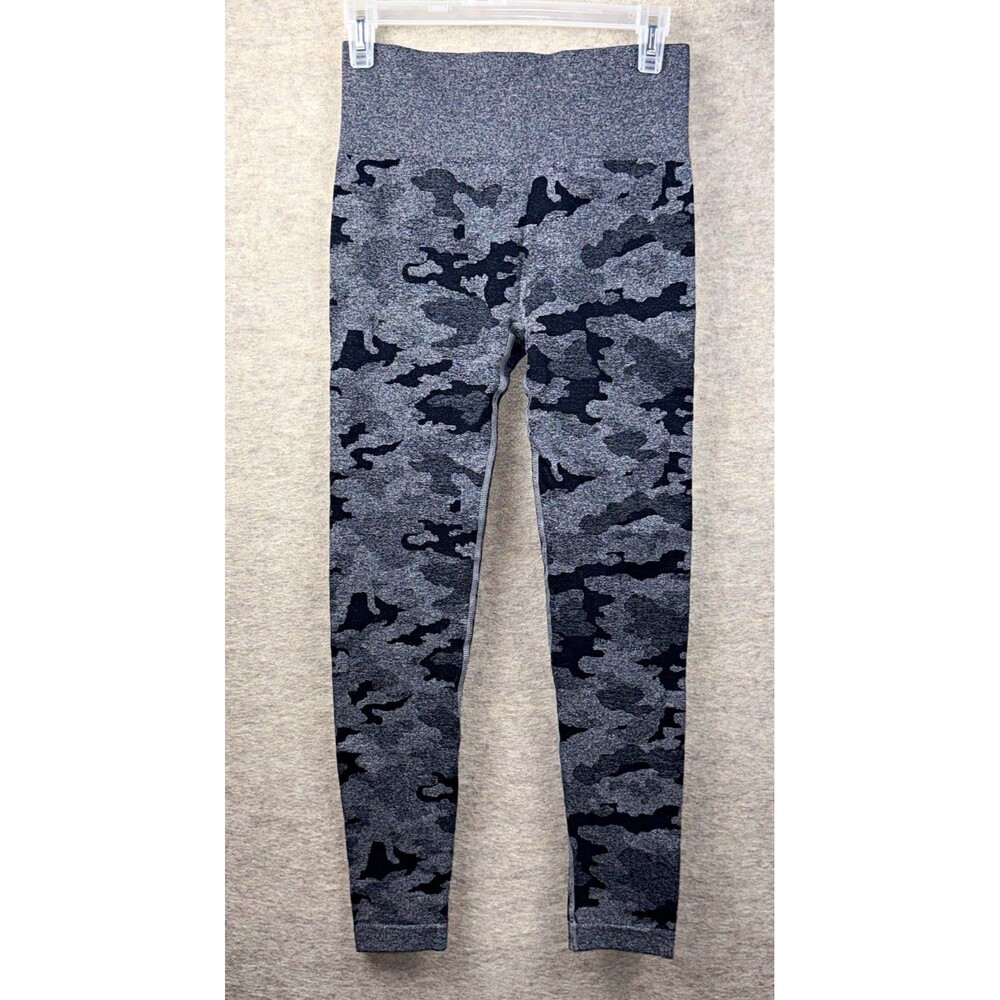 Women's Gray/Black Camo Knit Ankle Leggings Elastic Waist Stretch Yoga M